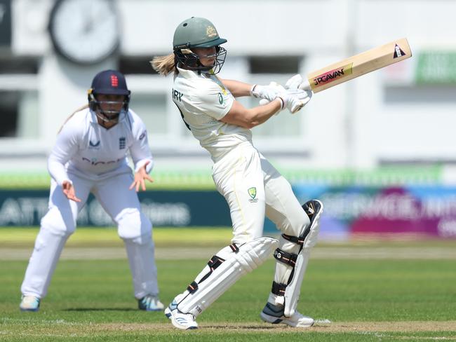 Perry’s women-specific equipment alongside her iconic faded helmet, will both be on show during the Ashes. (Photo by Jan Kruger - ECB/ECB via Getty Images)