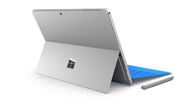 The Microsoft Surface Pro 4 kick stand, pen, and touch cover.