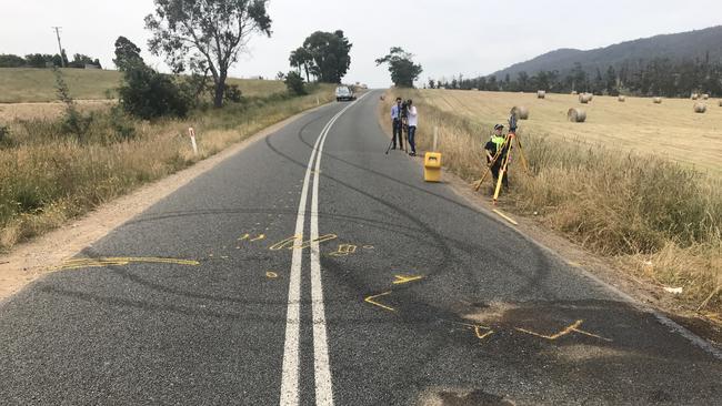 Police investigations into a serious crash at Turners Marsh on Christmas Day were hampered after hoons left burnout marks over the road. Picture: TASMANIA POLICE