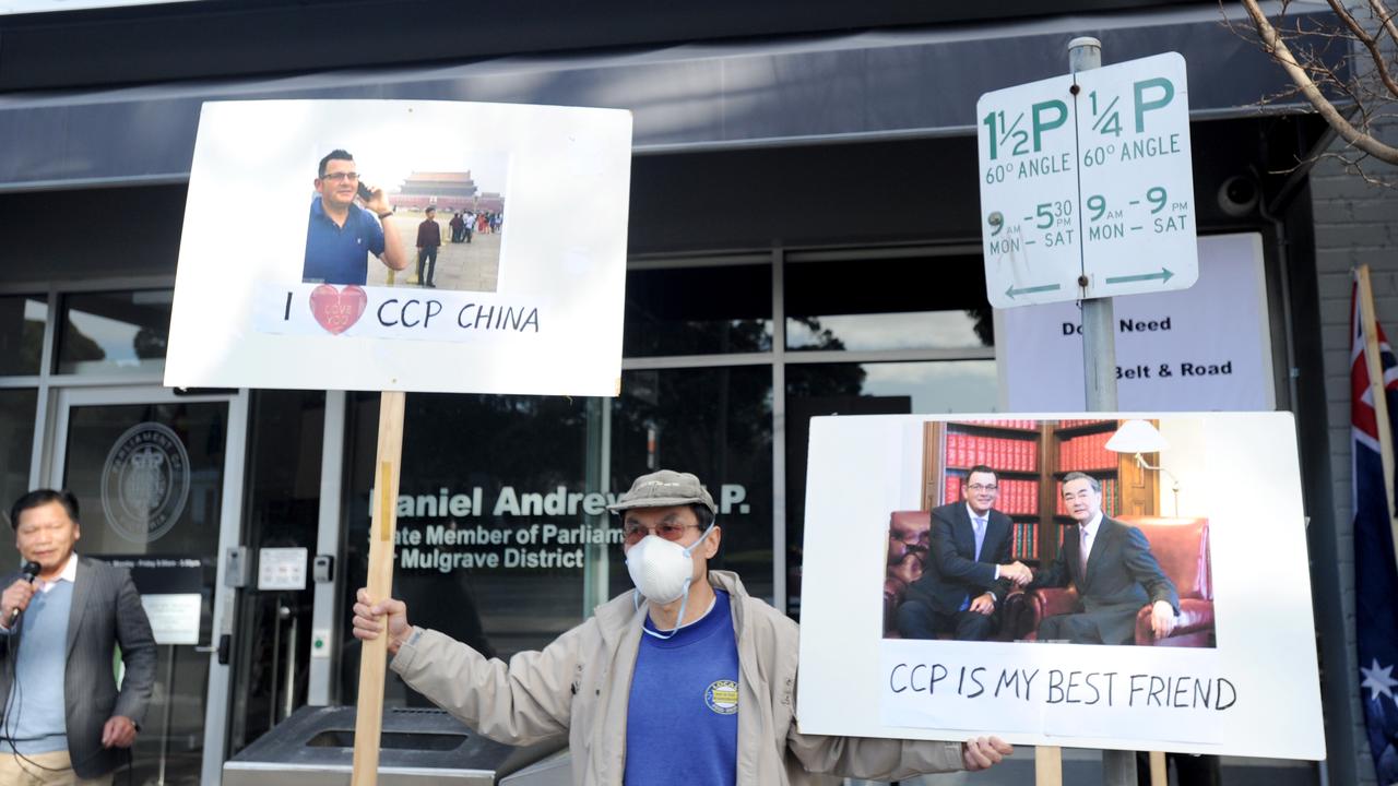 Protestors gather outside Daniel Andrews' electoral office at Noble Park. Picture: Andrew Henshaw