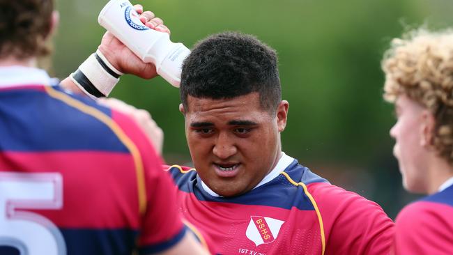 Action from the GPS rugby round 1 match between Churchie and Brisbane State High. Picture: Tertius Pickard