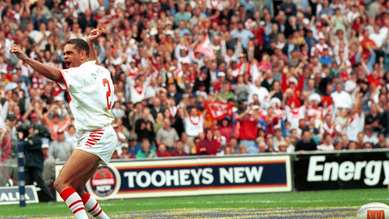 Nathan Blacklock after scoring try during the 1999 grand final