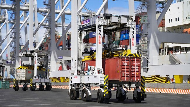 An automated container carrier in use at Victoria International Container Terminal.