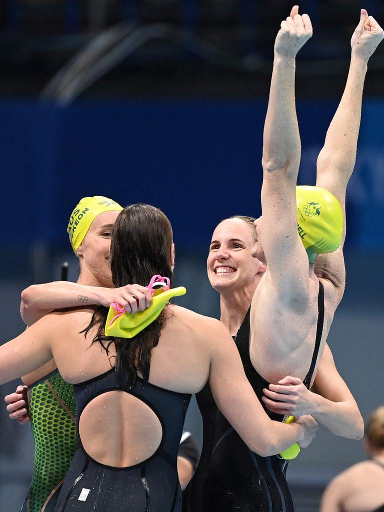 Australia's Cate Campbell (R) shows her joy.