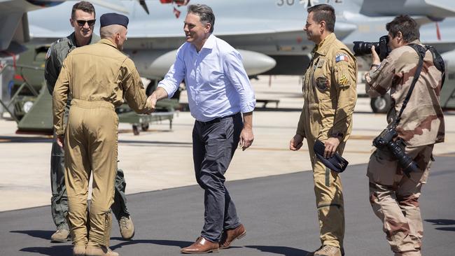 Richard Marles meets French air force personnel during a visit to RAAF Base Darwin.