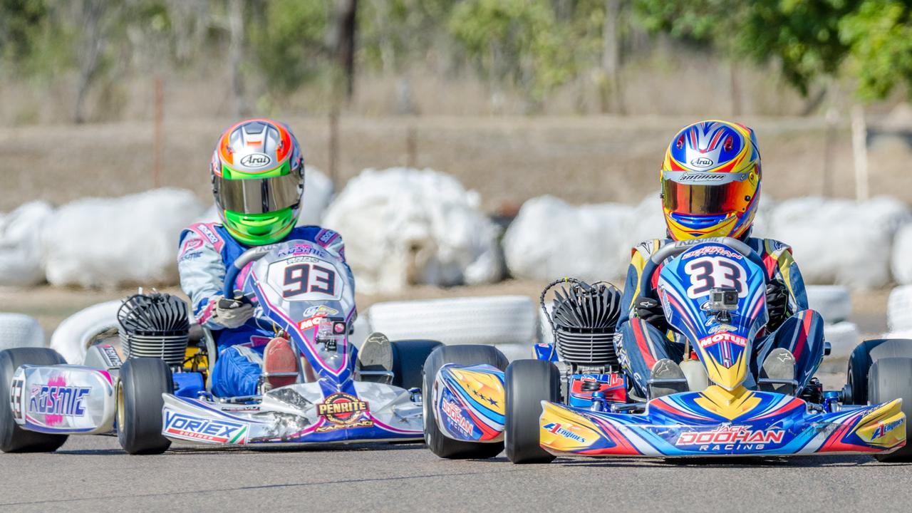 Jack Doohan, right, and Feeney in go-karts in 2015. Picture: JOHN RENS PHOTOGRAPHY