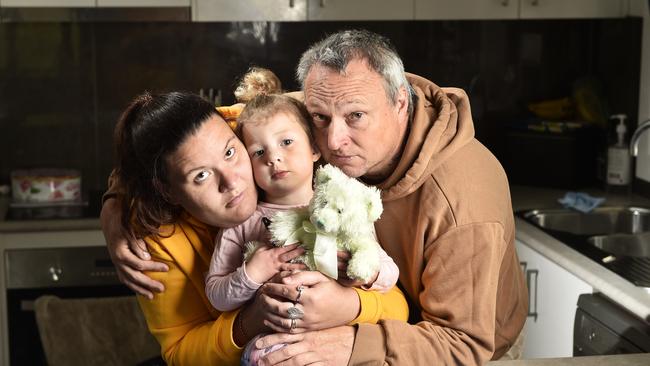 Parents Samantha Twaddle and Paul Stone, with daughter McKenzie, are desperate for answers. Picture: Rob Leeson.