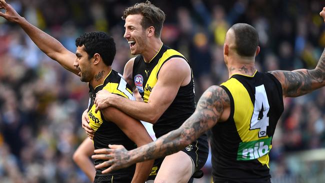 Marlion Pickett celebrates after kicking a goal in the Grand Final. Picture: Getty Images