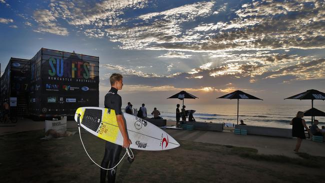 Pro surfer Mikey Madonaugh gearing up for the Surfest 2017 event at Merewether Beach, Newcastle.