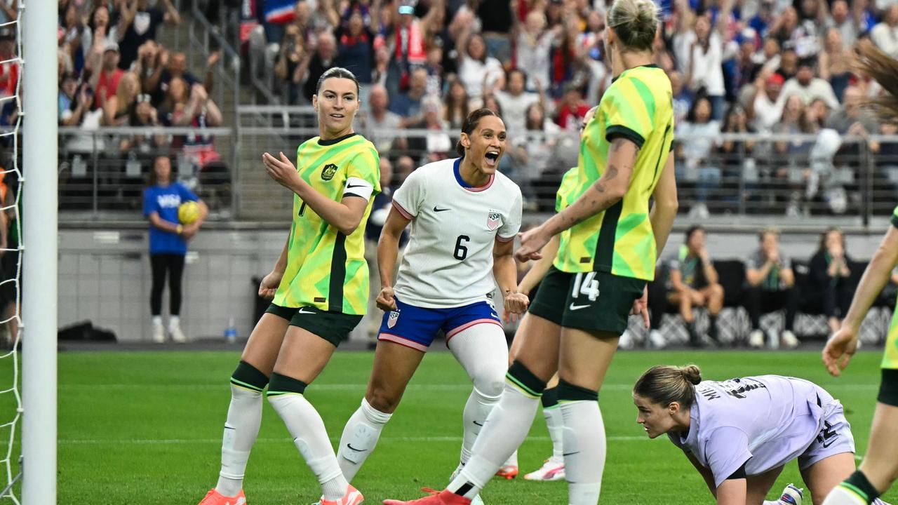 USA's forward Lynn Biyendolo celebrates after scoring a goal during the SheBelieves Cup football match between USA and Australia. (Photo by Patrick T. Fallon / AFP)