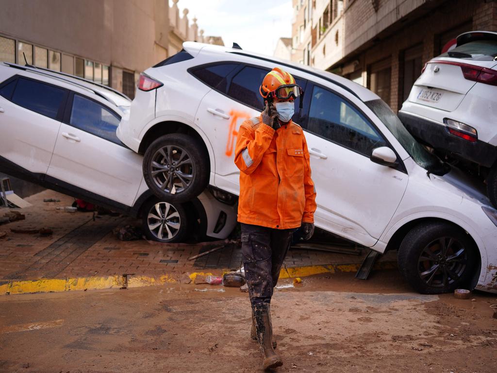 Flood-damaged vehicles in Sedavi, in the region of Valencia, eastern Spain, on November 3, 2024. Picture: Manaure Quintero / AFP