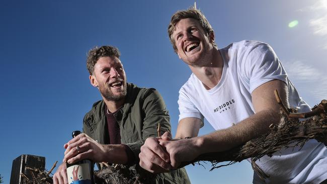 Brad Ebert and Tom Jonas at the launch of their wine label Hey Diddle at the National Wine Centre. Picture SARAH REED