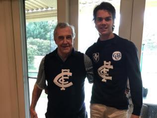 Carlton draft pick Ben Silvagni with grandfather and Blues legend Serge Silvagni. Picture: Instagram/Ben Silvagni