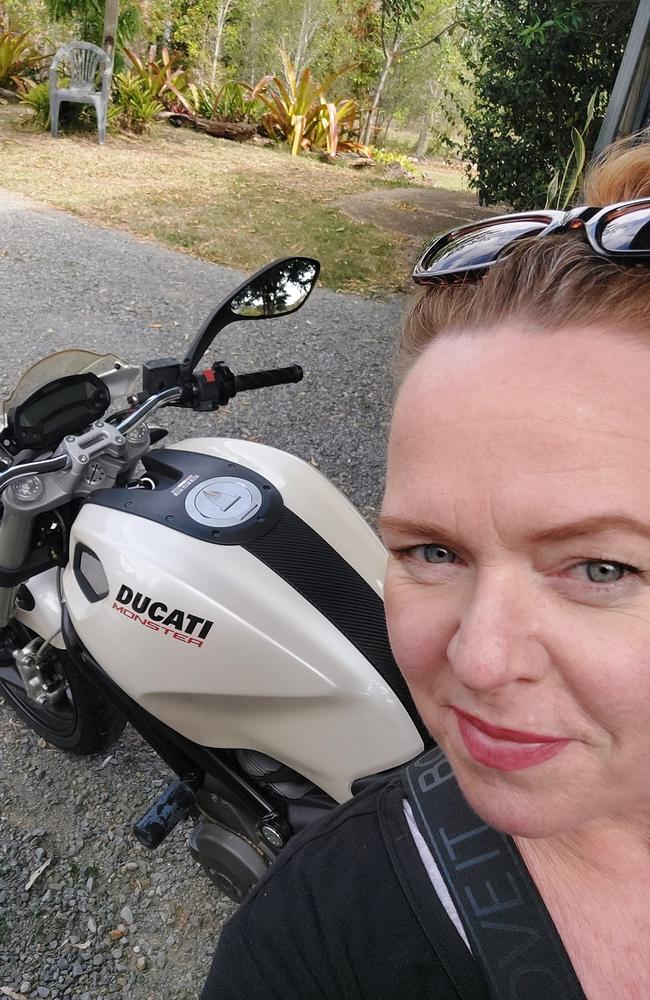 Tewantin woman Marita Finch with her Ducati Monster 696 motorbike. Picture: Supplied