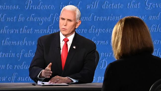 US Vice President Mike Pence speaks during the vice presidential debate in Kingsbury Hall at the University of Utah. Picture: Eric Baradat/AFP