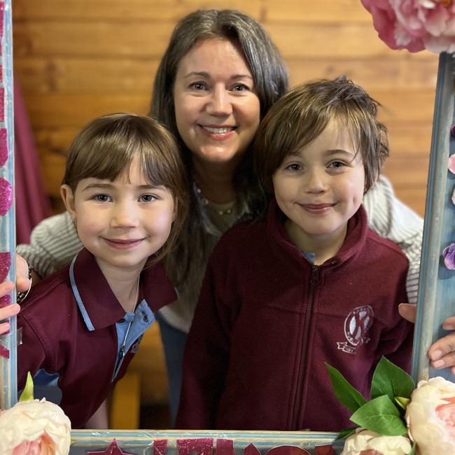 The president of the Parent & Community Committee at Kambora Public School, Lily Stewart, with her daughter, Nina (left), 7, and son, Louie, 10. Picture: Supplied