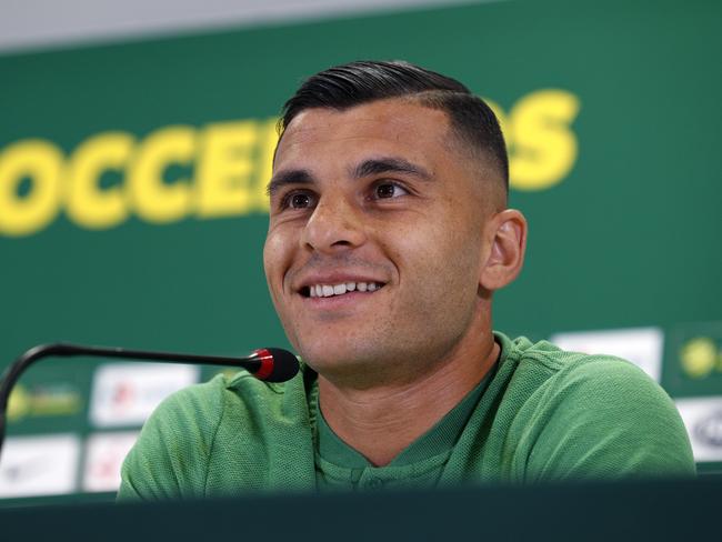 Andrew Nabbout is all smiles after a nod from France’s coach. Picture: Toby Zerna