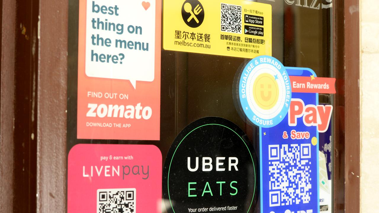 An old Zomato sticker advertising its delivery and review platform. Picture: NCA NewsWire/Andrew Henshaw