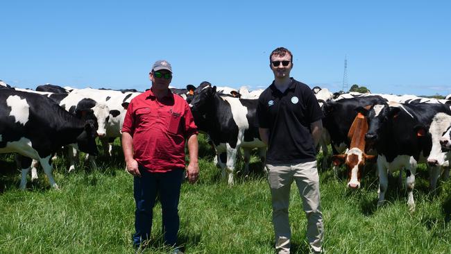 Dairy farmer Tim Beswicke and Fonterra's Gavin Hunt