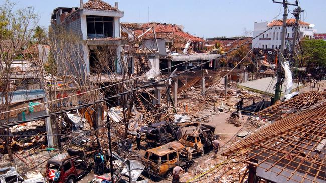 A view of the bomb blast site on October 16, 2002 in Denpasar, Bali, Indonesia. Picture: Edy Purnomo/Getty Images