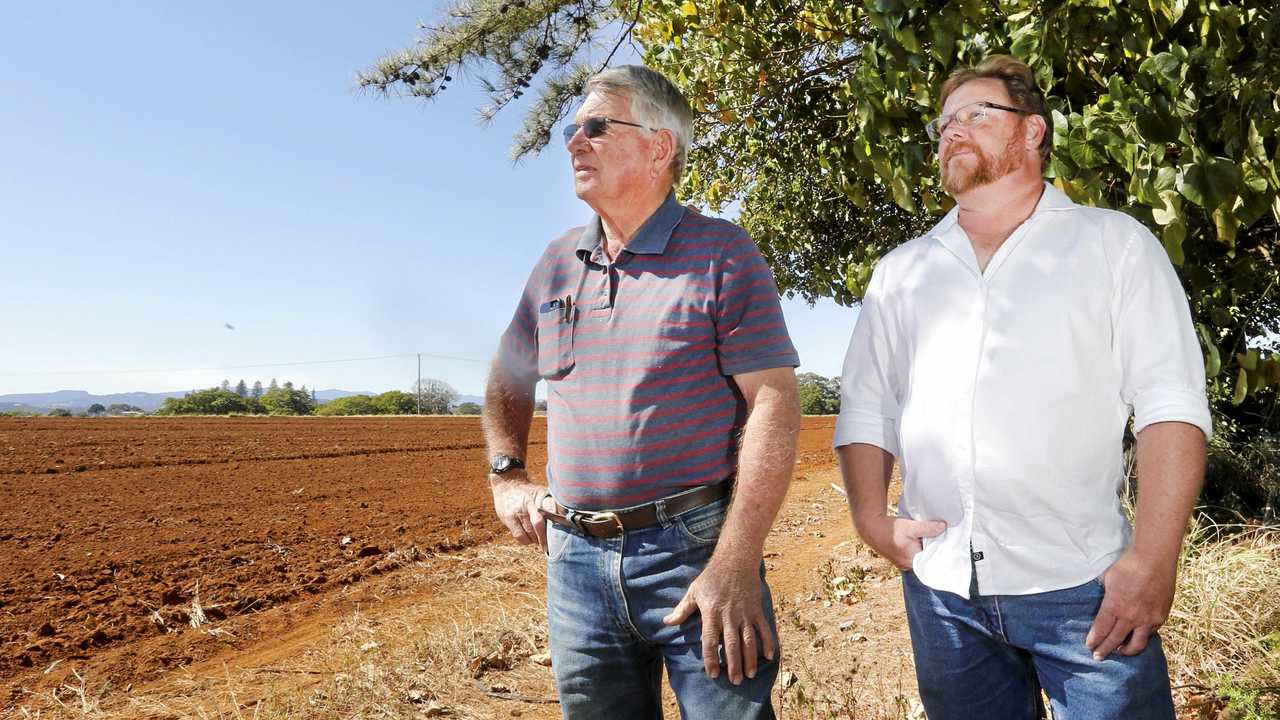 Col Brookes (left) says he has been targeted online after proposing to build a rooftop farm on the roof of the new Tweed Valley Hospital. Picture: Scott Powick