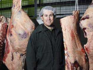 Judge's choice: Joseph Leven, of the Northern Co-operative Meat Company, with the Grand Champion Beef Week carcase, entered by NSW Central Coast producers Val and Len Tomkins. . Picture: Jay Cronan