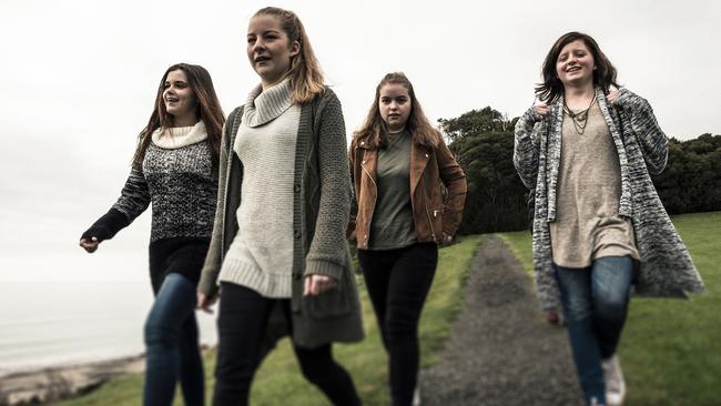 L-R - Ella Ralston, Emily Shires, Rennikah Edwards, Angel Beltane. Big hART welcomes the announcement of State Government funding support for Project O, our inspiring initiative for young women which began in 2015. Must Credit : Heath Holden