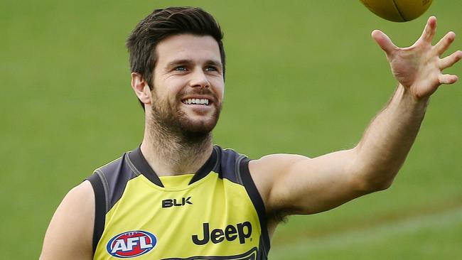 Trent Cotchin returns after missing two games with a fractured cheekbone. Picture: Colleen Petch