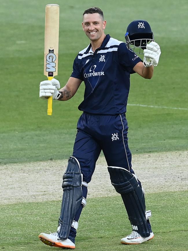 Short celebrates his one-day hundred for Victoria. (Photo by Quinn Rooney/Getty Images)