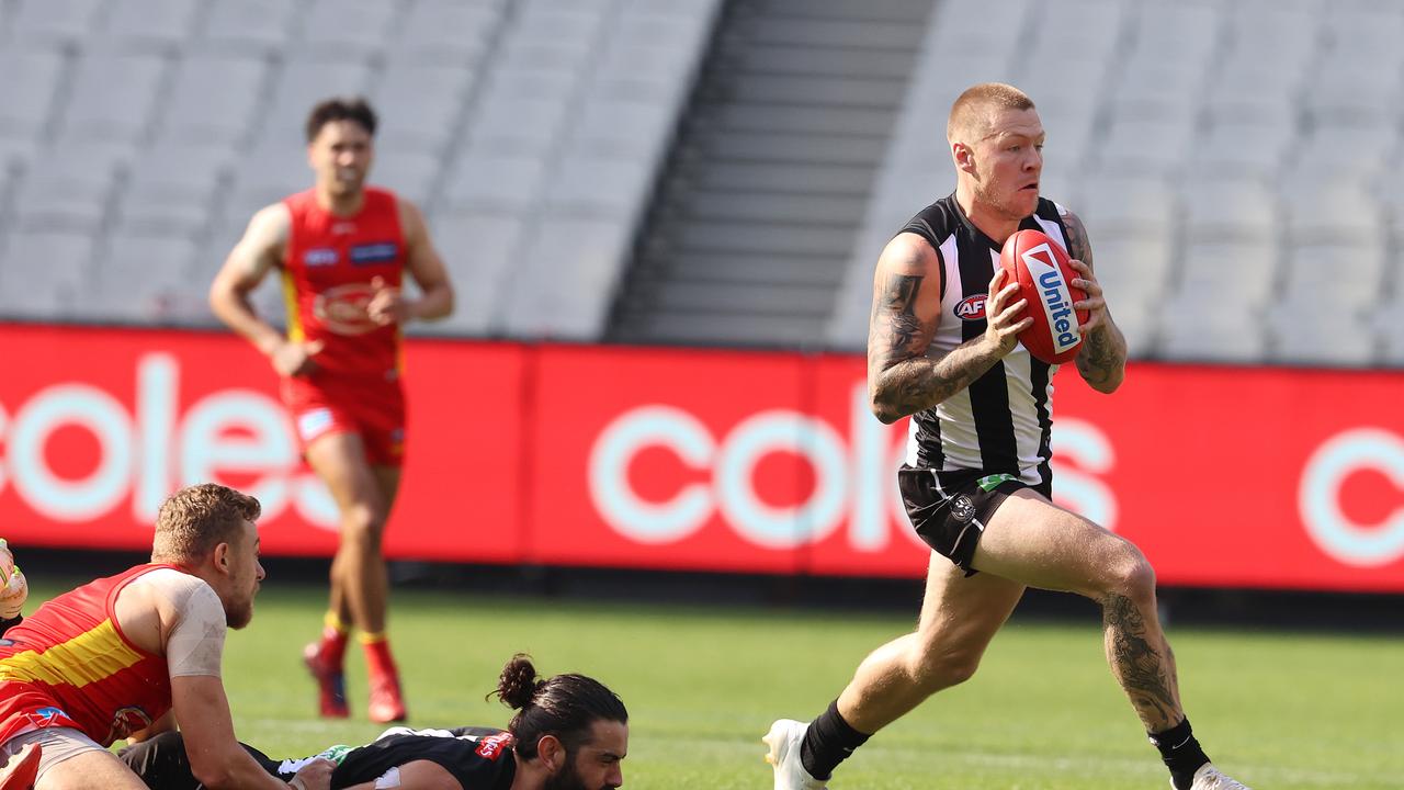 Jordan De Goey was quiet in his return against Gold Coast. Picture: Michael Klein