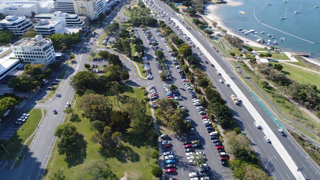 An aerial view of Carey Park in Southport. Picture: Glenn Hampson.