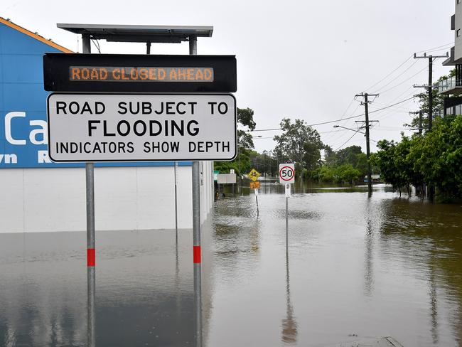 Northey St, Windsor, on Monday as the aftermath of ex-tropical cyclone Alfred combined with a high tide. Picture: John Gass