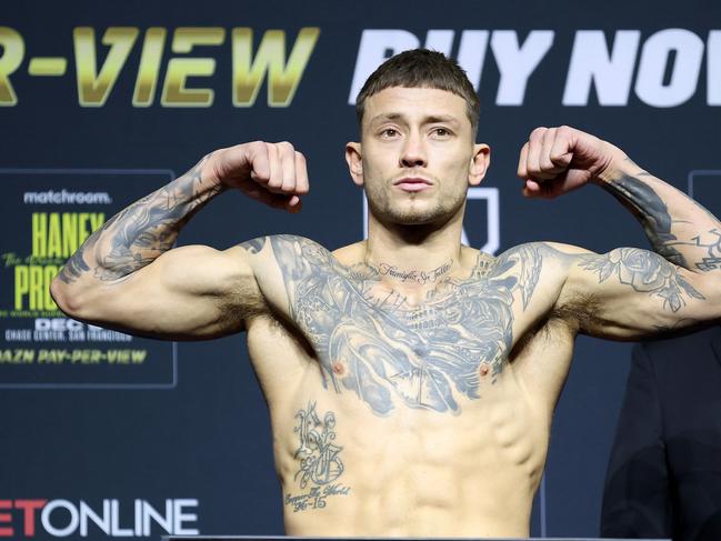 SAN FRANCISCO, CALIFORNIA - DECEMBER 08: Liam Paro weigh-ins for his fight against Montana Love for the WBO Intercontinental Super Lightweight Title at Chase Center on December 08, 2023 in San Francisco, California. (Photo by Ezra Shaw/Getty Images)