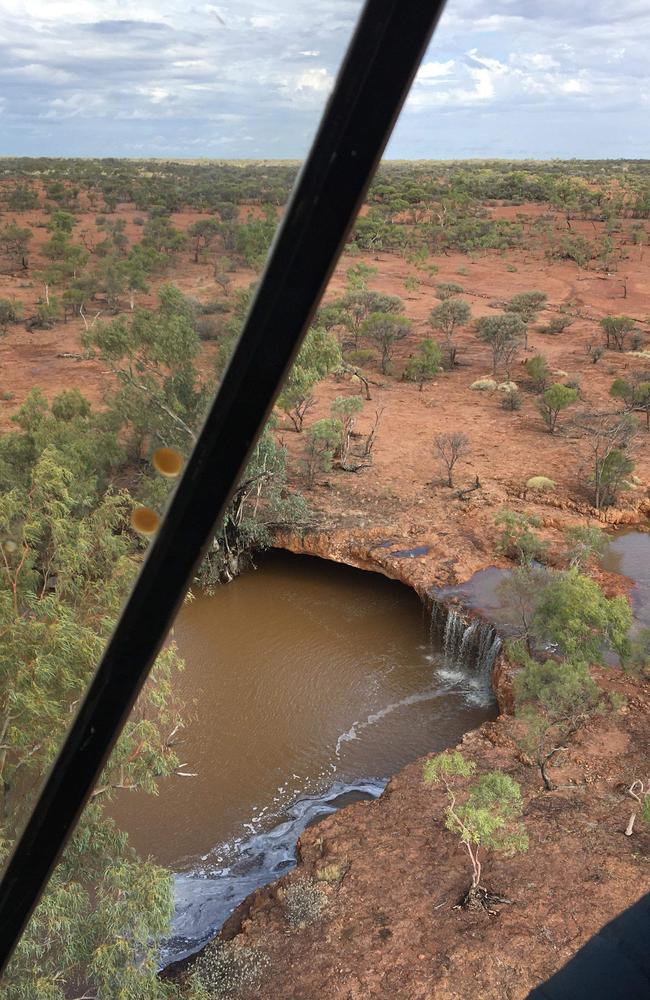 Stunning aerial pictures show drenching rains forming inland seas in outback Queensland. Picture: Andrea Curro