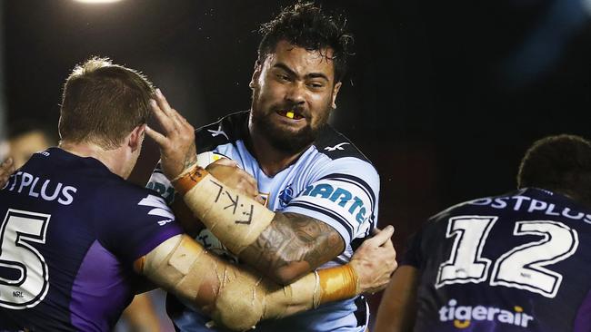 Andrew Fifita on the charge for the Sharks.