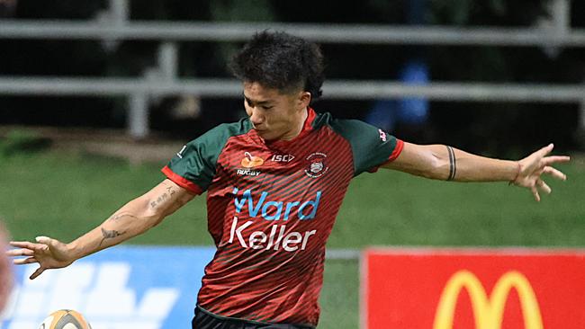 South Darwin scrum-half Shunsei Okazaki finished off the epic try with a chip and chase.  Picture: From The Sideline Sports Photography