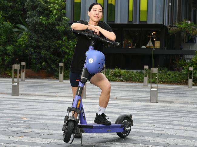 Kanami Uchikura, from Railway Estate, with a Beam E-Scooter. Picture: Shae Beplate.