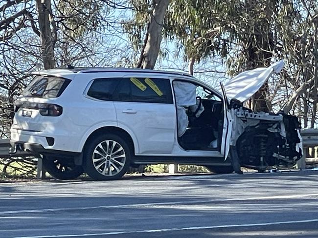 Mount Martha crash: A car waiting to turn right into Uralla Rd from Nepean Highway was rear ended by another vehicle about 10am on Monday, August  12. The car pictured was the one that ran into the back of the stationary vehicle. Picture: Lucy Callander