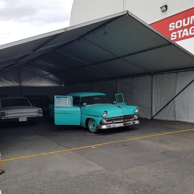 A vintage car on set of Elvis movie at Village Roadshow Studios on the Gold Coast. Picture: Facebook/ QMBS Queensland Motorcycle Breakdown Service