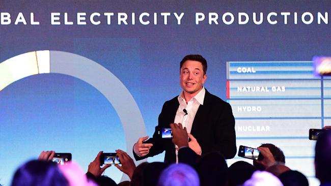 Elon Musk during his presentation at the Tesla Powerpack Launch Event at Hornsdale Wind Farm on September 29, 2017.