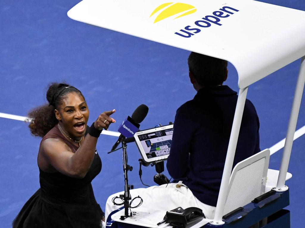 Serena Williams yells at chair umpire Carlos Ramos.