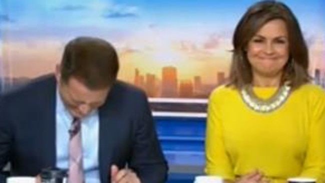 Losing it: Karl Stefanovic collapses in giggles — again — during a live cross.