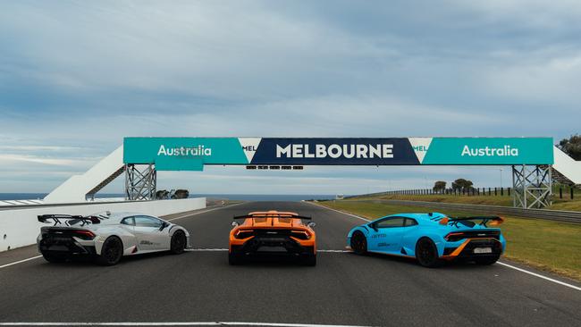 Lambos on the Phillip Island circuit. Picture: supplied