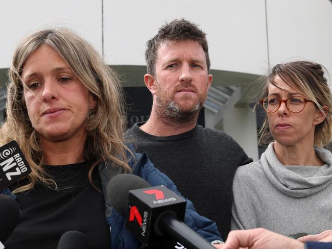 Sean McKinnon's older siblings Emmeline, Lachlan and Mary McKinnon outside of the court in Hamilton, NZ. Picture Gary Ramage