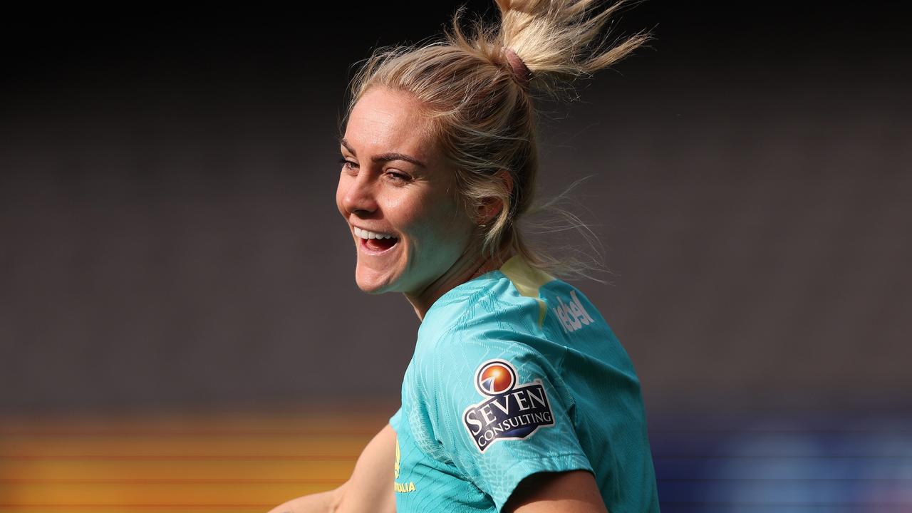 Matildas fullback Ellie Carpenter says she is excited to lock horns with five of her Lyon teammates at Marvel Stadium on Friday night. Picture: Robert Cianflone / Getty Images