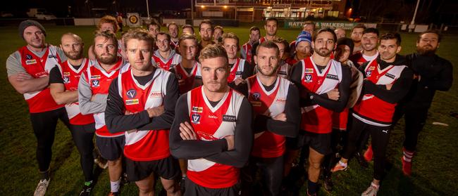 Coach Luke Tapscott and his charges at the Sorrento Football Club oval. Picture: Jay Town