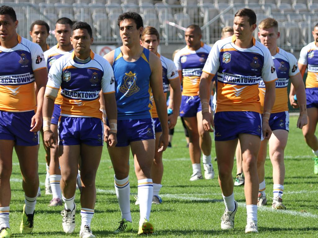 Tyrone May (centre, singlet) and Brent Naden (to May’s right) played for Patrician Brothers Backtown's Schoolboy Cup side in 2013. Picture: Patrician Brothers' College, Blacktown