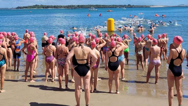 Yamba Surf Life Saving Club members at a beach swim in 2023. Photo: Facebook.