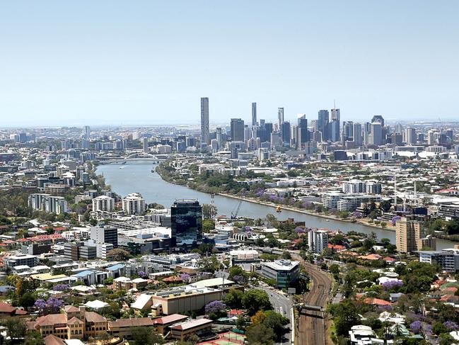 Toowong features a range of highrises including the Toowong Tower (centre foreground), but there are also a number of beautiful character homes and tree-lined streets tucked away in this diverse suburb. Picture: Chris Higgins