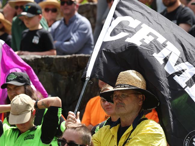 Union protest, Emma Miller Place, Brisbane. Picture: Liam Kidston